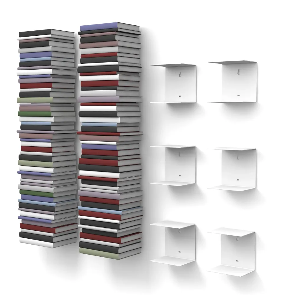 Unsichtbares Bücherregal 6er-Set klein weiss