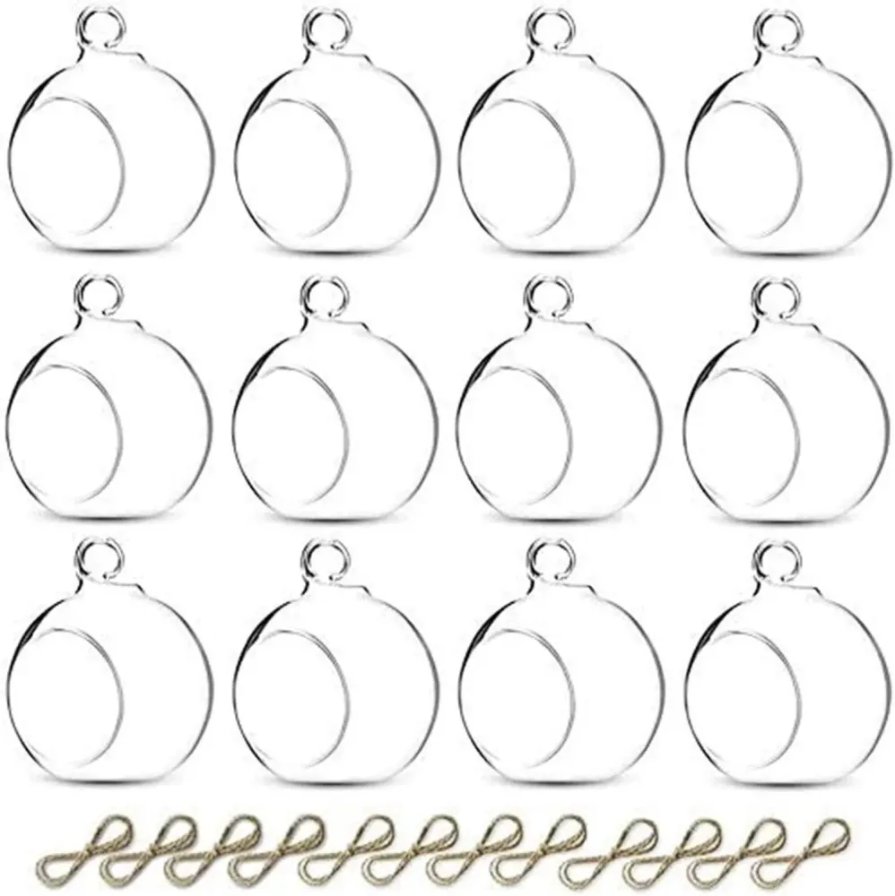 12er Set Hängende Glaskugeln Teelichthalter 6cm Transparent
