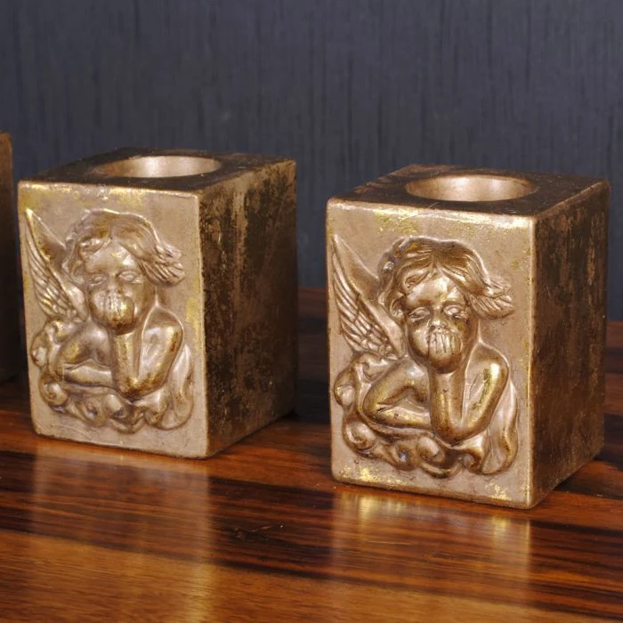 4er Set Engel Teelichthalter Antik-Gold Weihnachten Deko