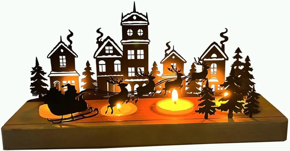 Adventskranz Teelichthalter Weihnachtsdeko Metall Holz 28 x