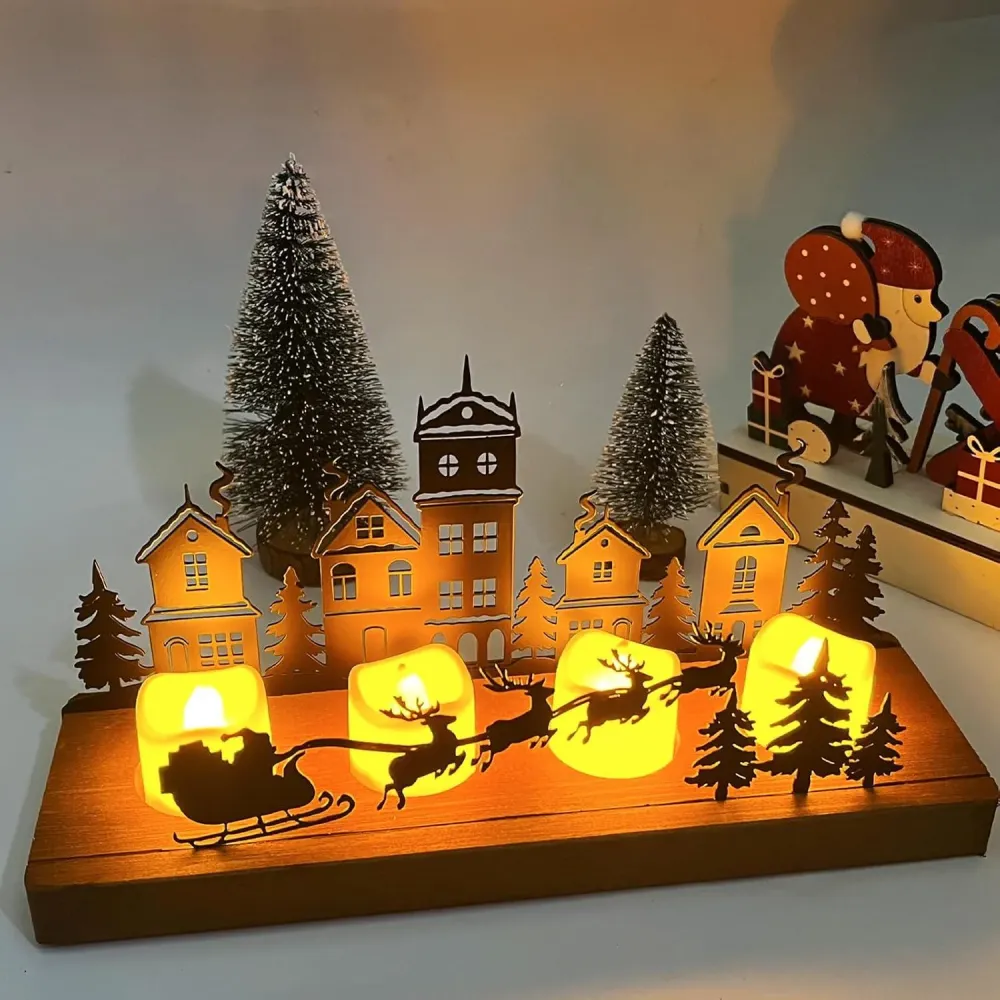 Adventskranz Teelichthalter Weihnachtsdeko Metall Holz 28 x