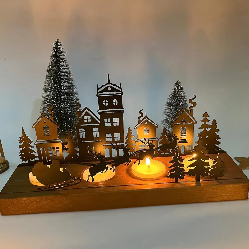 Adventskranz Teelichthalter Weihnachtsdeko Metall Holz 28 x