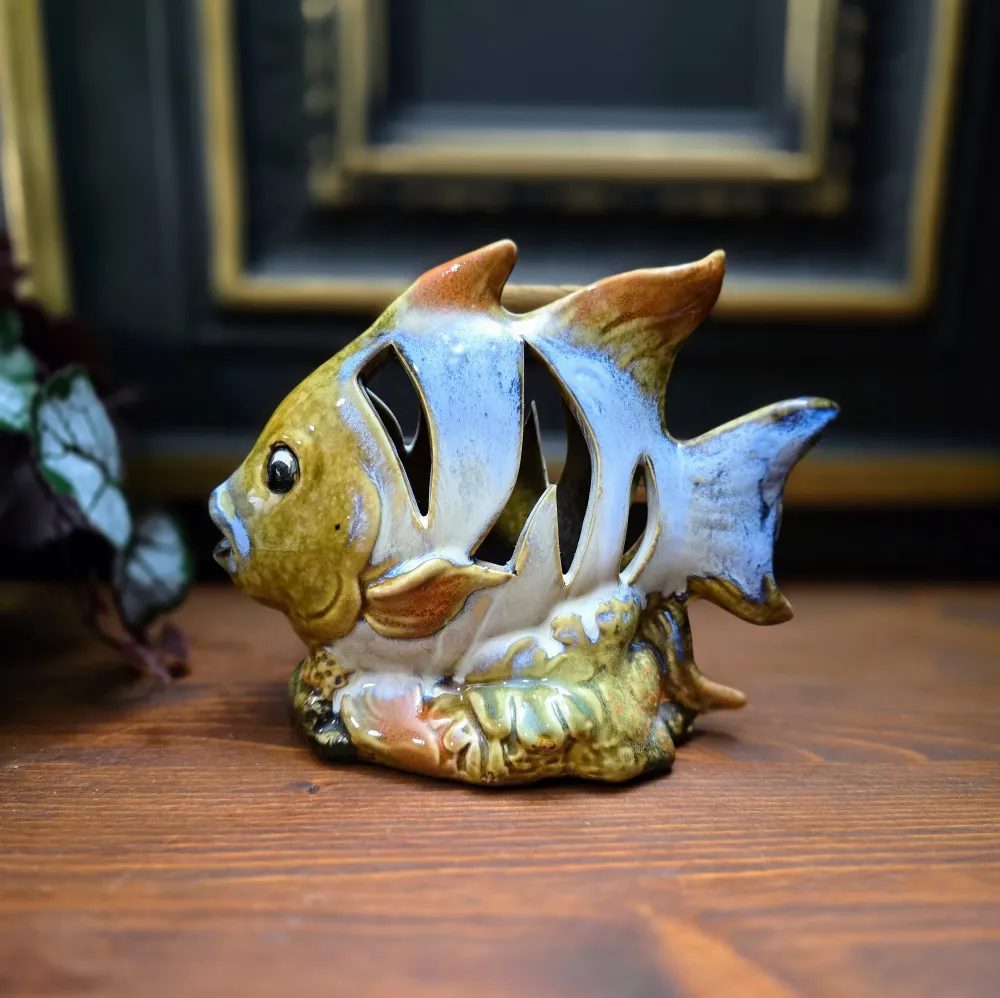 Fischförmiger Vintage Teelichthalter aus Keramik – Handgefertigte MCM Deko aus den 90ern – glasiertes Steinzeug – Made Ger...