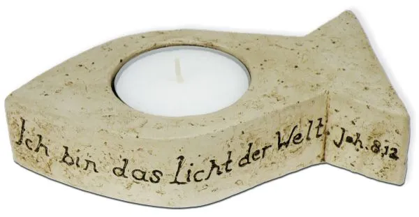 Ich bin das Licht der Welt (Teelichthalter - Keramik) Fischform
