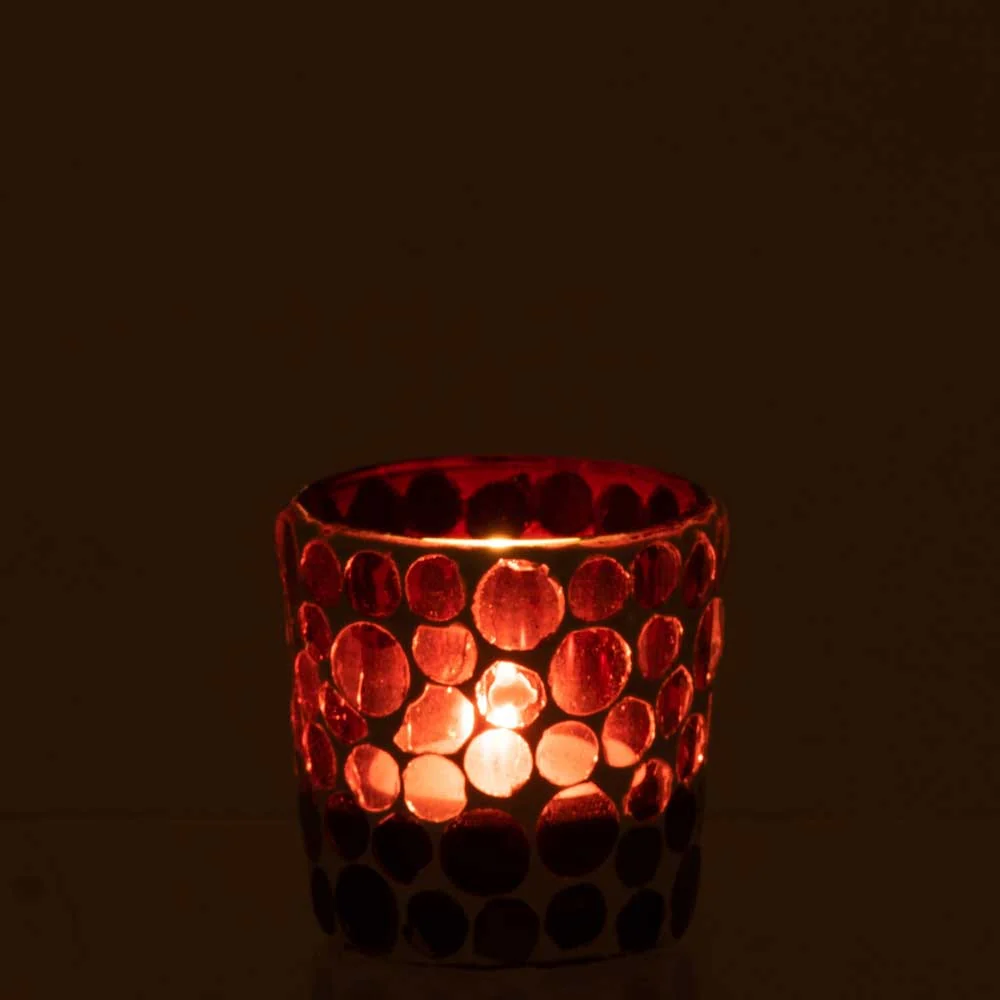 J-Line - Teelichthalter Mosaik Glas rot-weiss