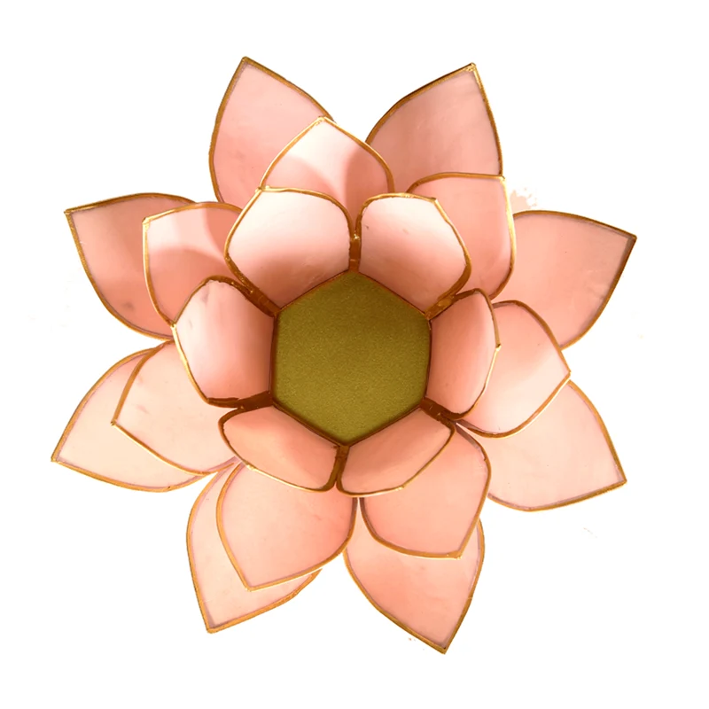 Lotus Teelichthalter aus Capiz-Muschel – rosa mit goldfarbenem Rand