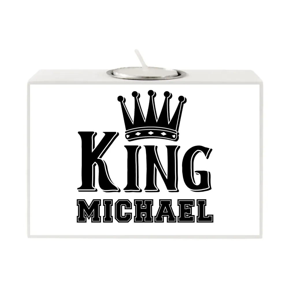 Motiv-Teelichthalter: King mit Wunschname, 13x9x5 cm (personalisierbare Teelichthalter)
