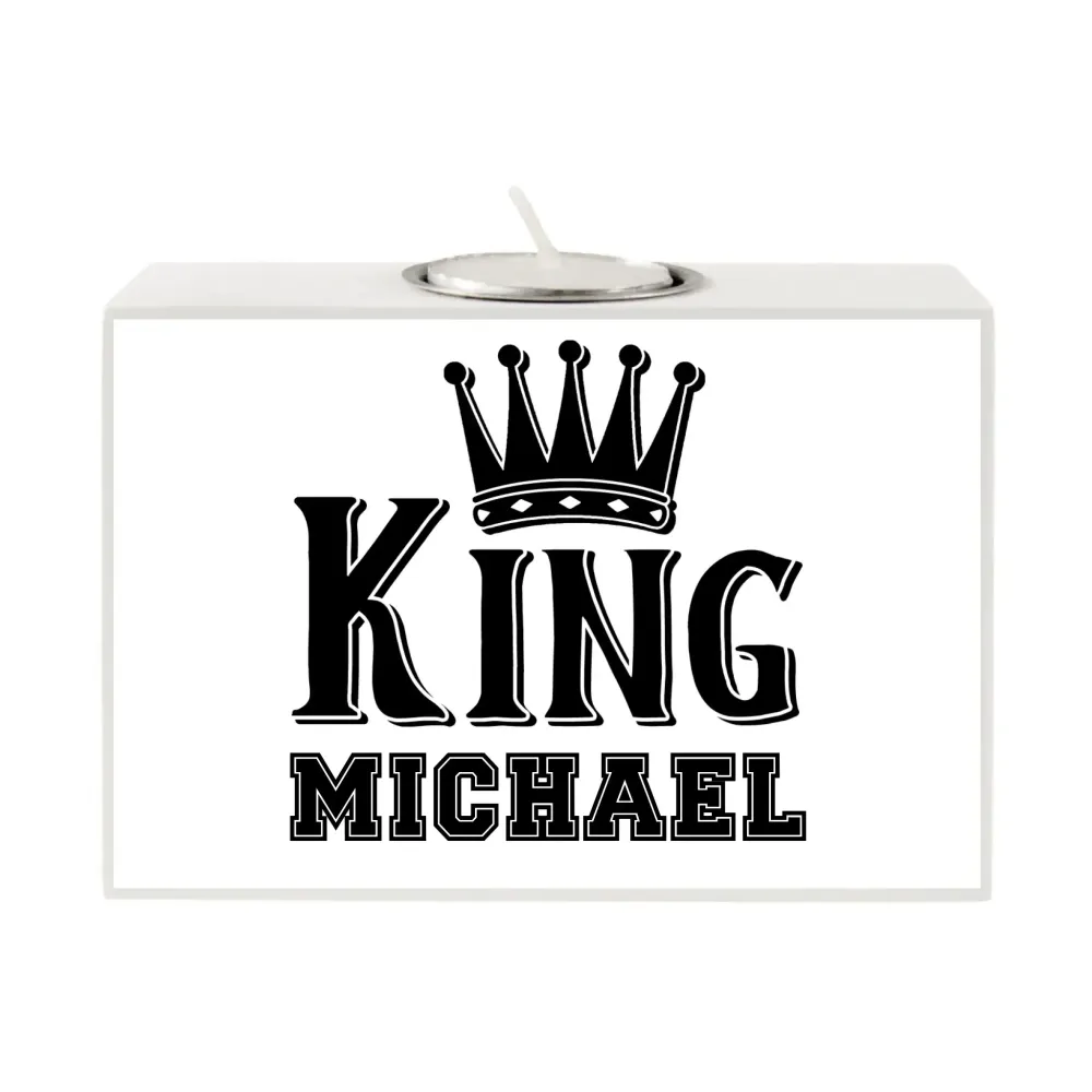Motiv-Teelichthalter: King mit Wunschname, 13x9x5 cm (personalisierbare Teelichthalter)