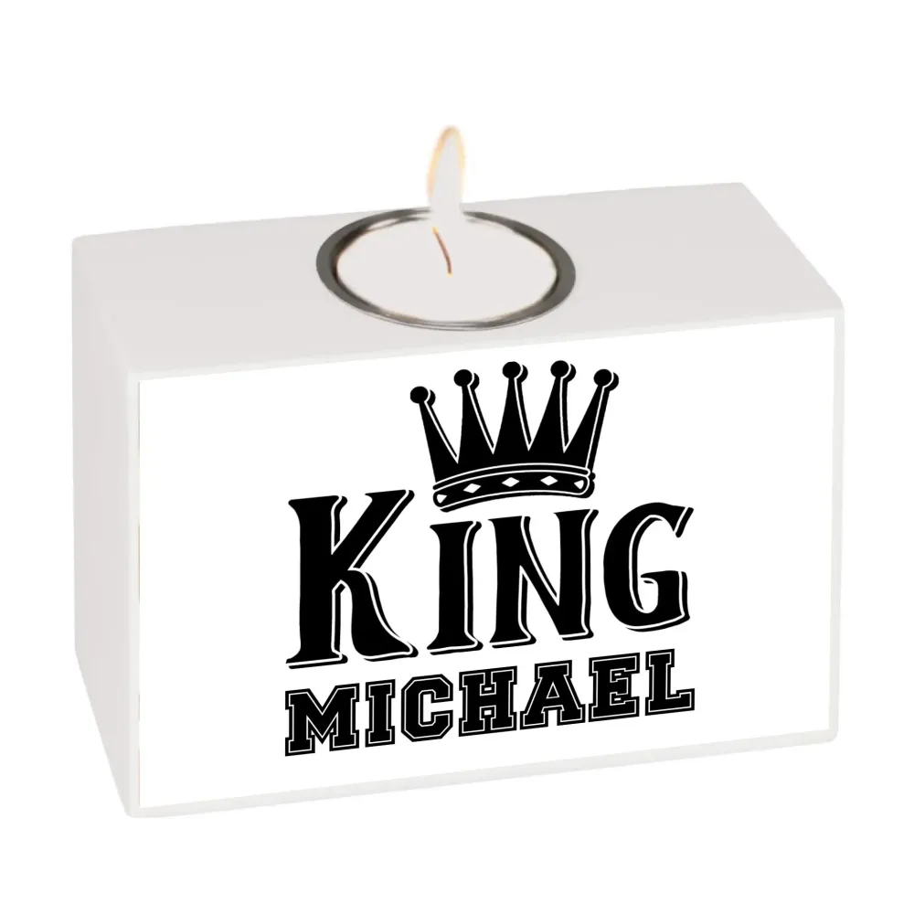 Motiv-Teelichthalter: King mit Wunschname, 13x9x5 cm (personalisierbare Teelichthalter)
