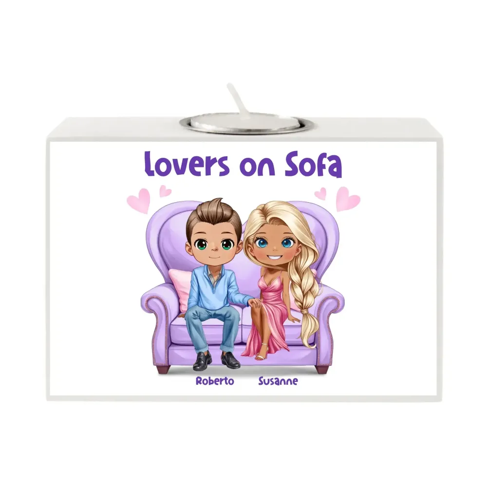 Motiv-Teelichthalter: Lovers on Sofa, 13x9x5 cm (personalisierbare Teelichthalter) • personalisierte Figuren