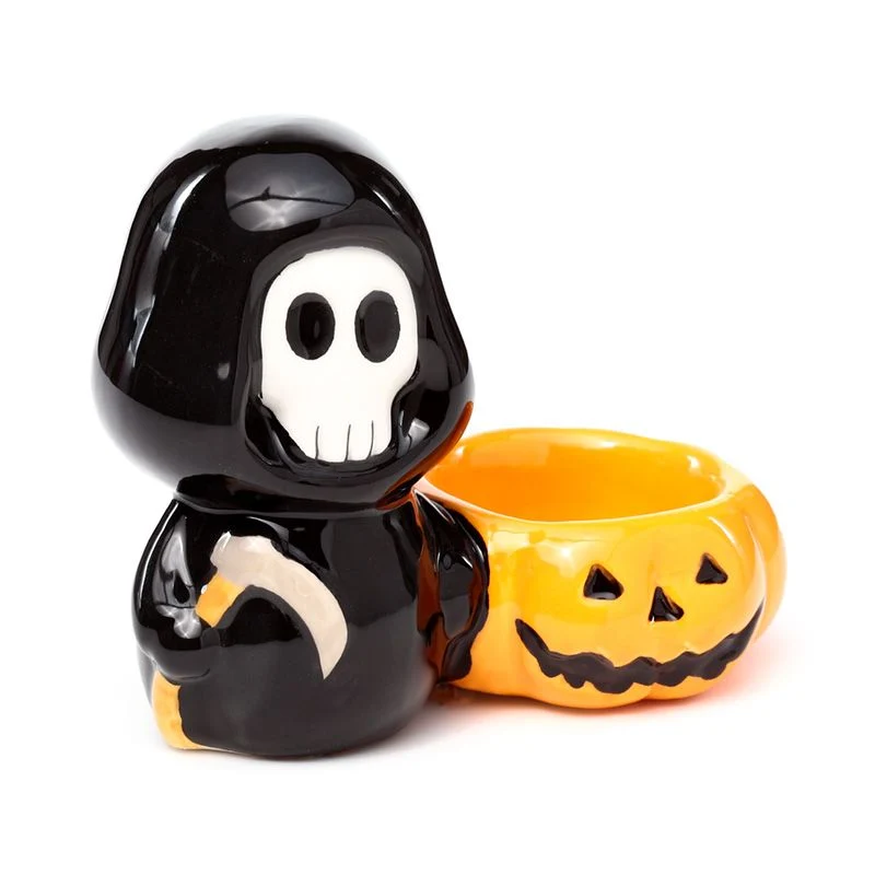 Teelichthalter Halloween Keramik Totenkopf Sensenmann
