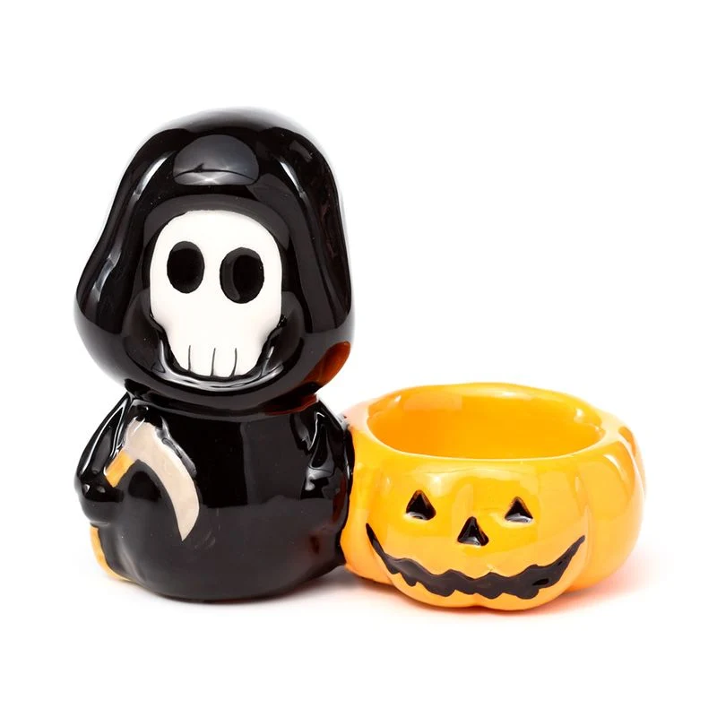 Teelichthalter Halloween Keramik Totenkopf Sensenmann