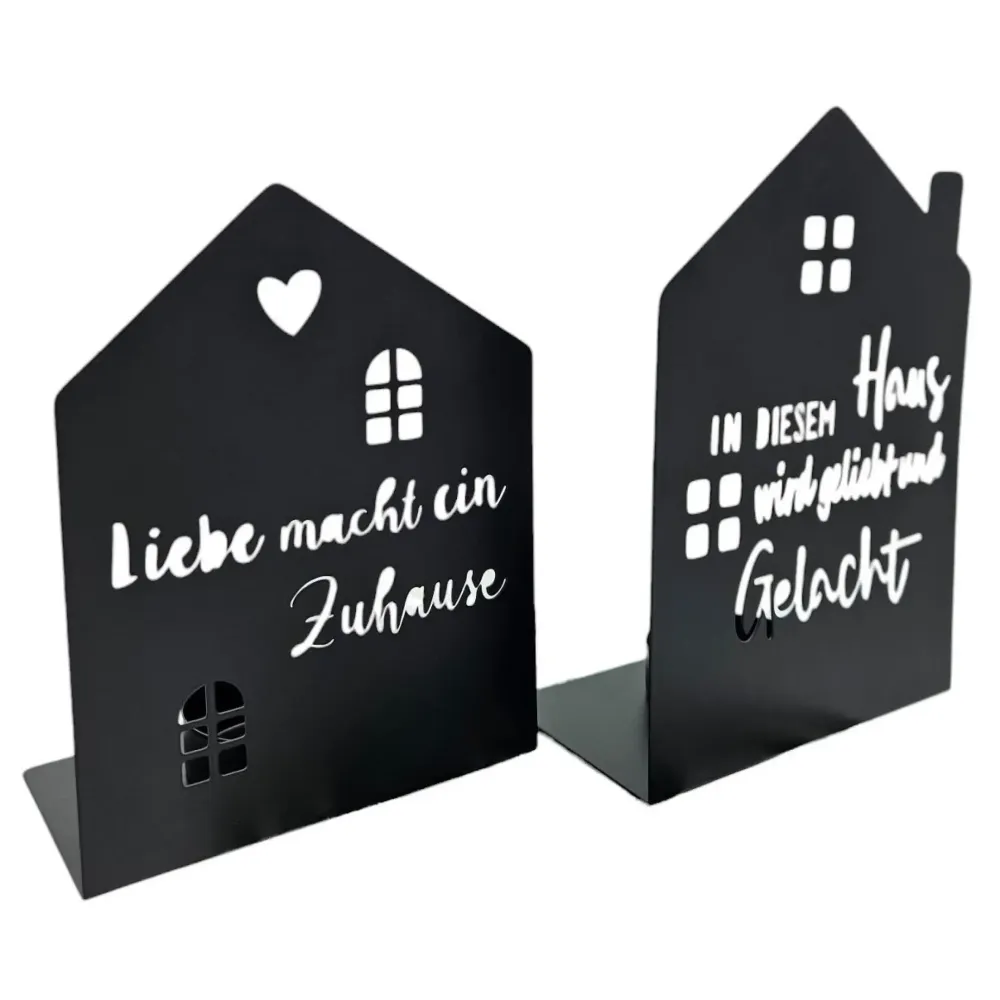Teelichthalter Haus schwarz 2er Set Kerzenhalter Metall Zuhause Sprüche