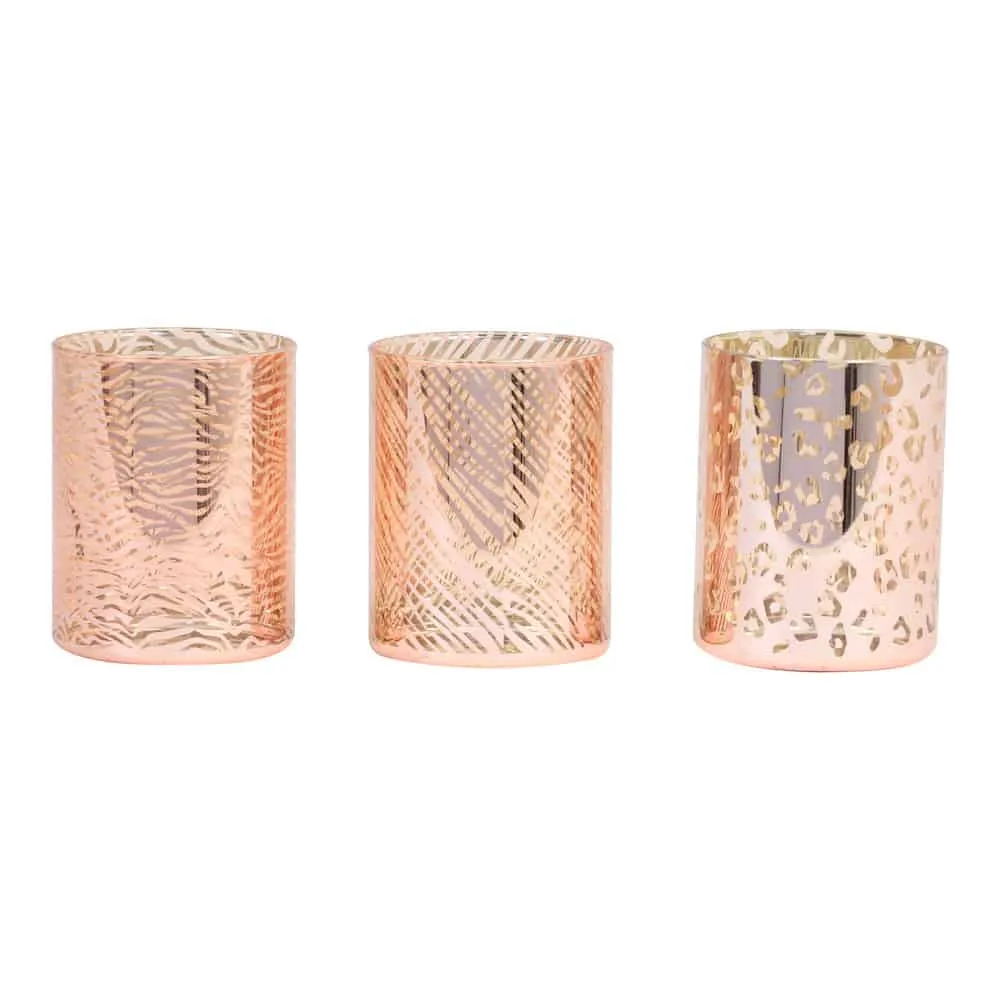 Teelichthalter PENZA Safari Glas Ziegelrot-gold 3er-Set