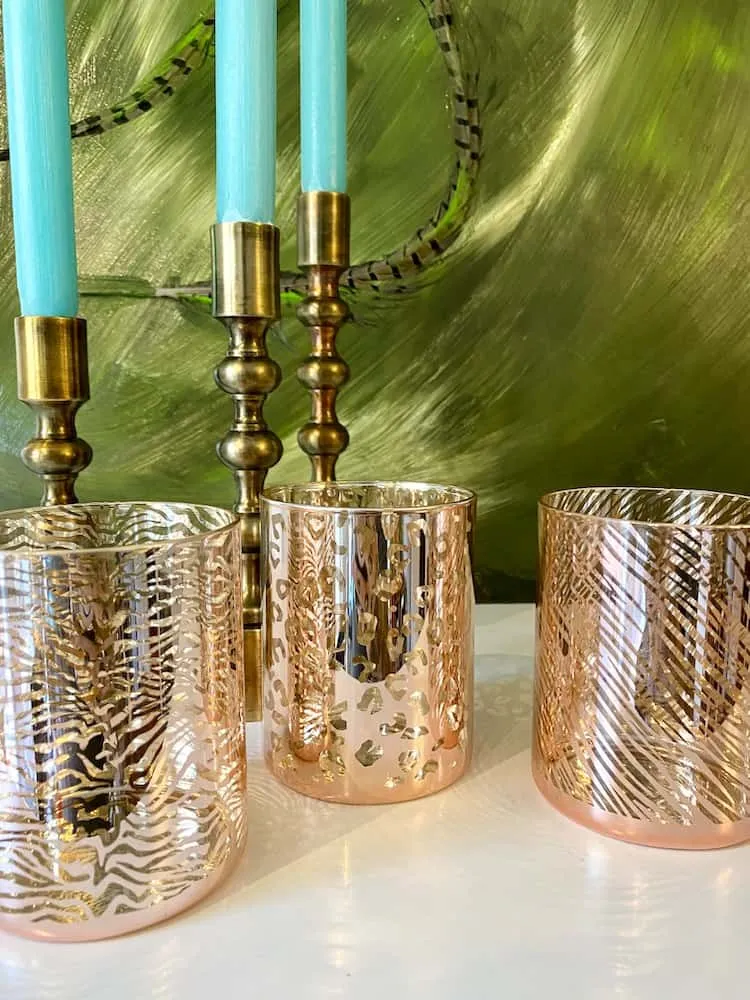 Teelichthalter PENZA Safari Glas Ziegelrot-gold 3er-Set