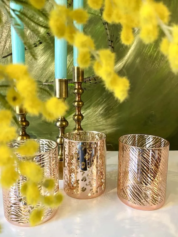 Teelichthalter PENZA Safari Glas Ziegelrot-gold 3er-Set