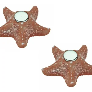 2X Teelichthalter Seestern, maritim- 17 cm- apricot