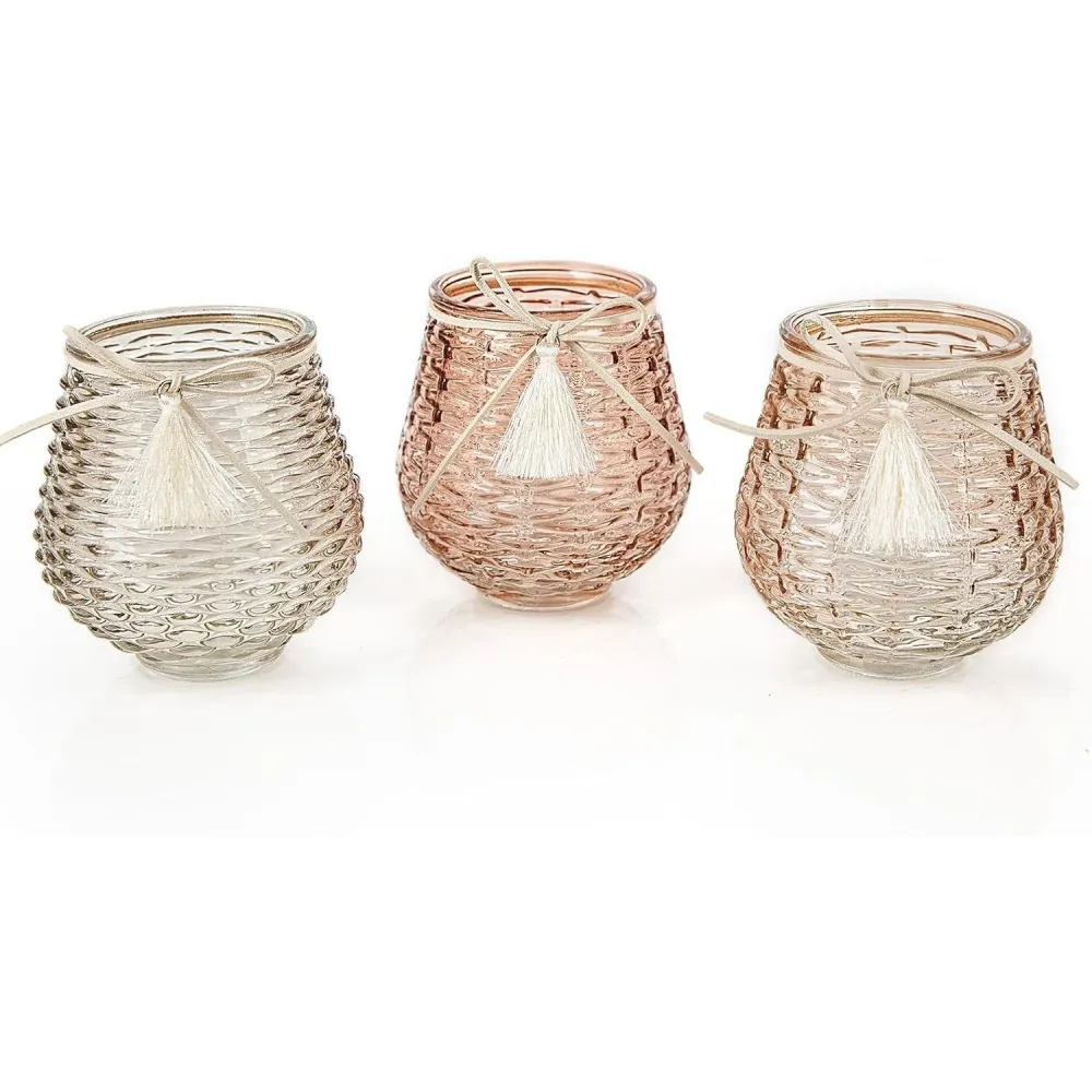 3 Teelichthalter Set beige rosa 10 cm