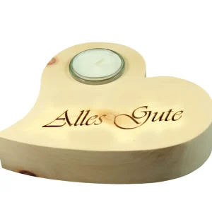 Zirbenherz Teelichthalter "Alles Gute"