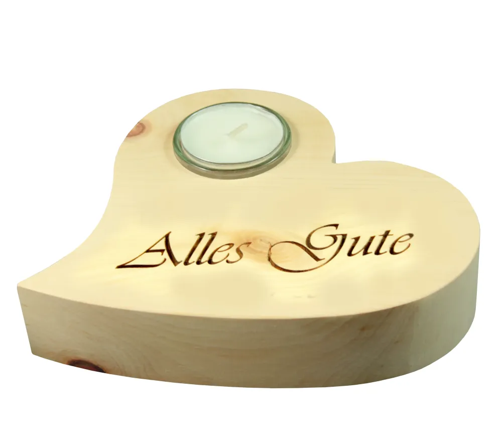 Zirbenherz Teelichthalter "Alles Gute"