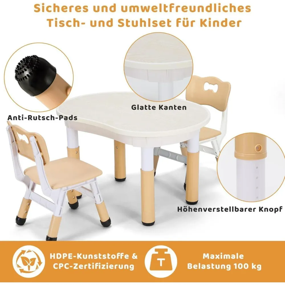 Kindertisch mit 2 Stühlen, Höhenverstellbar, Maltisch
