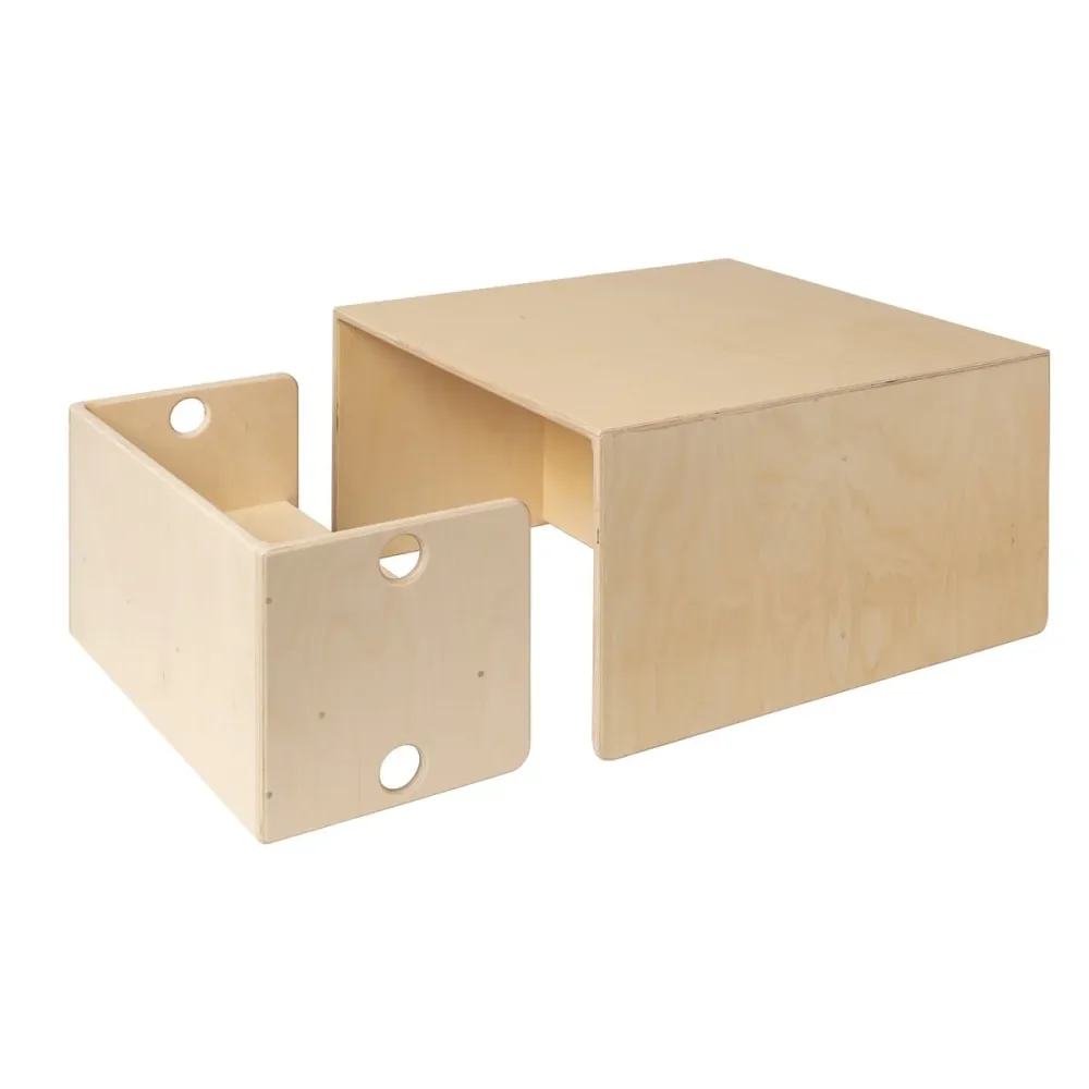 Würfeltisch aus Holz & Kinderbank – 75 x 75 x 40 cm