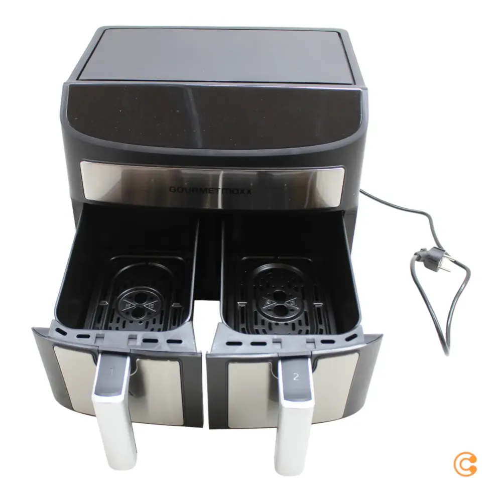 B-Ware Gourme Tmaxx Heißluftfritteuse Fritteuse Airfryer Doppelkammer Schwarz 2x35 L385