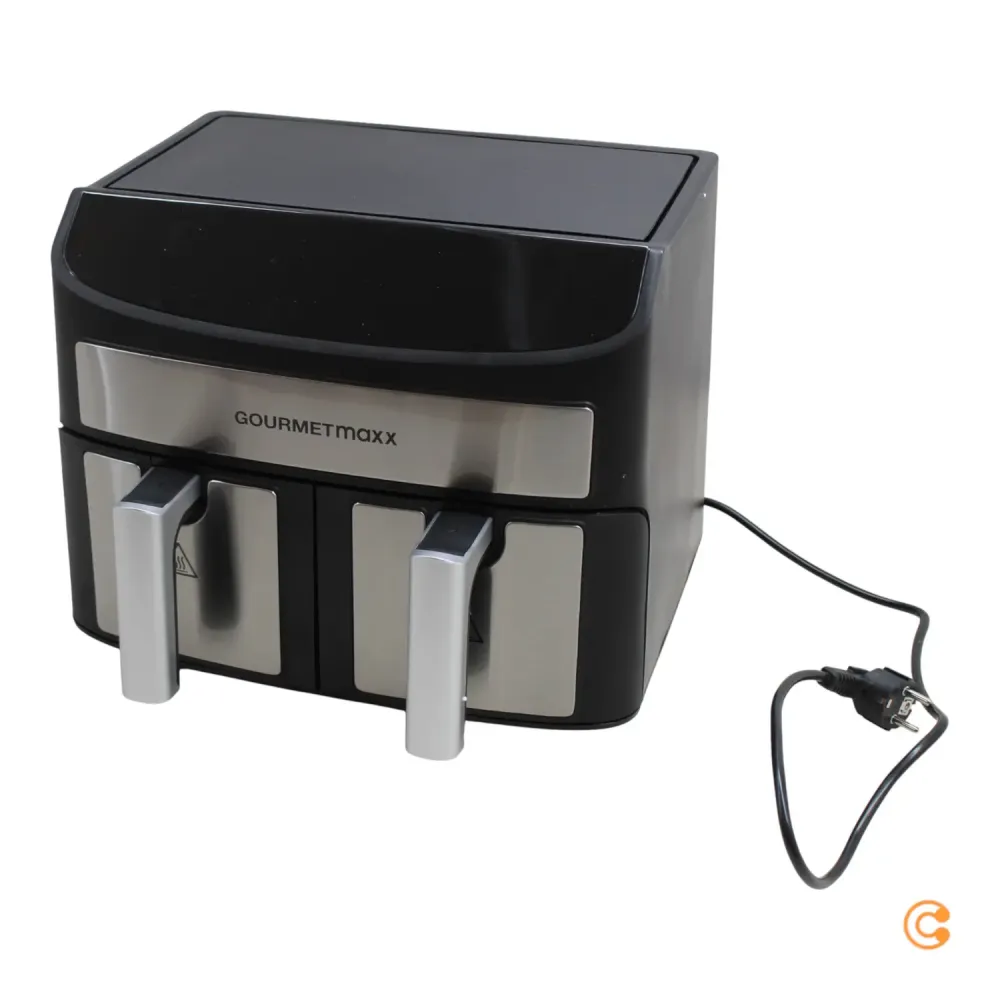 B-Ware Gourme Tmaxx Heißluftfritteuse Fritteuse Airfryer Doppelkammer Schwarz 2x35 L385