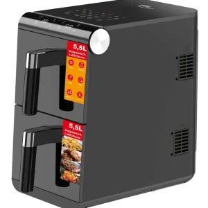 Elta Doppelstock-Heißluftfritteuse – 11 Liter Dual Zone XXL Airfryer mit 2 Körben