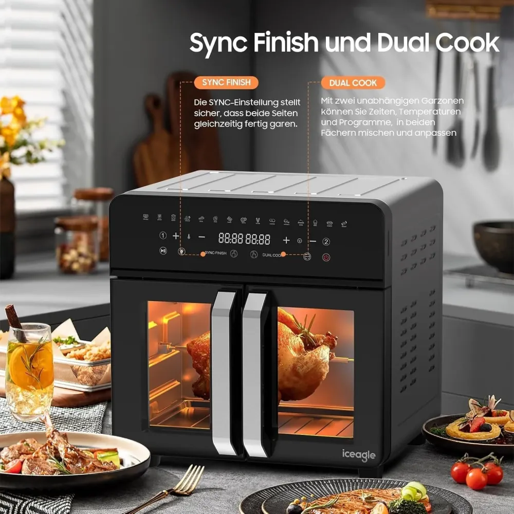 Heißluftfritteuse 23L Dual Zone XXL Airfryer mit French Door | Heissluftfritte