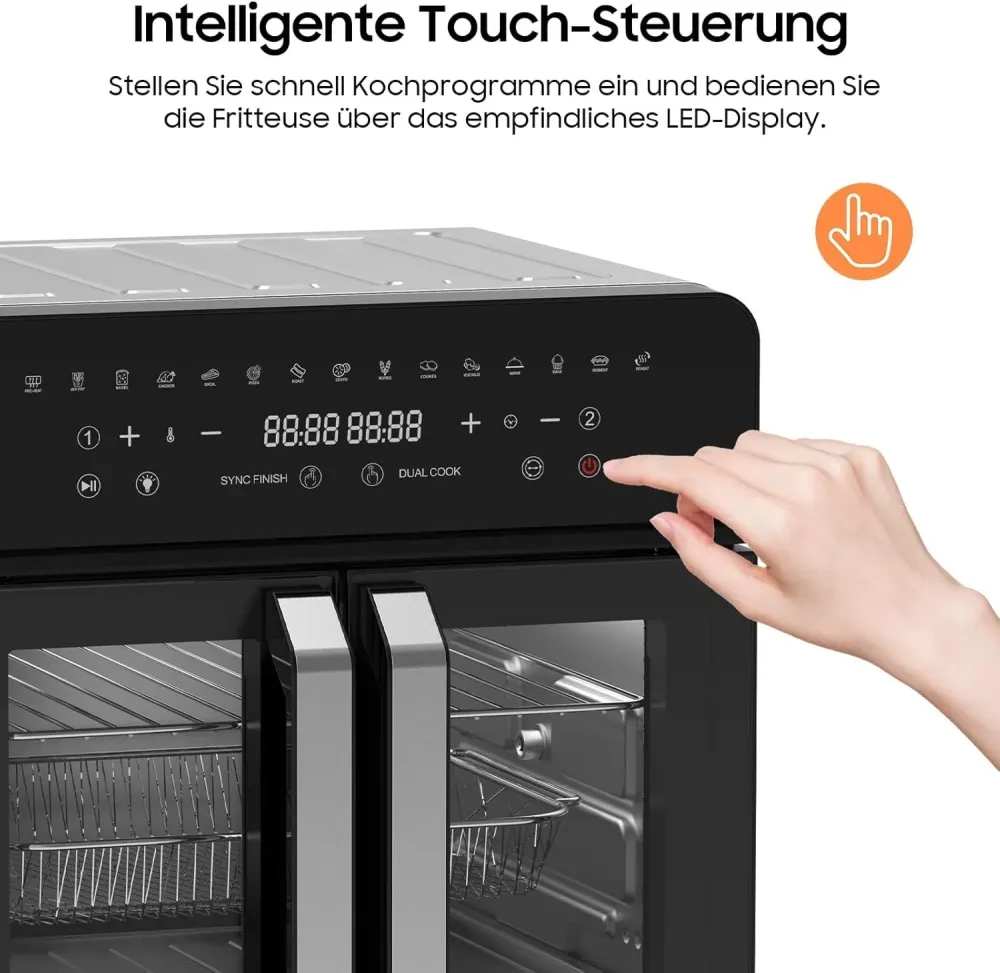 Heißluftfritteuse 23L Dual Zone XXL Airfryer mit French Door | Heissluftfritte