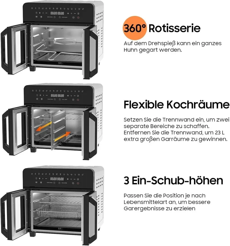 Heißluftfritteuse 23L Dual Zone XXL Airfryer mit French Door | Heissluftfritte