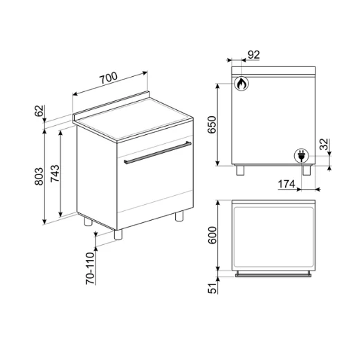 Kochzentrum 70 cm Edelstahl Gas SMEG C7GPX9(F)