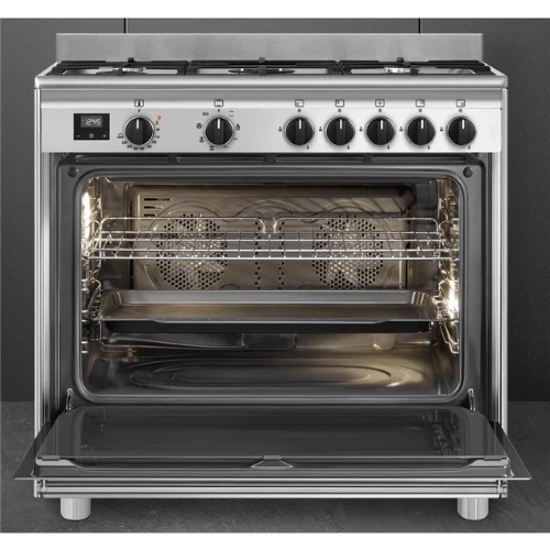 Kochzentrum 90 cm Edelstahl Gas SMEG Classica BG91PX2(F)