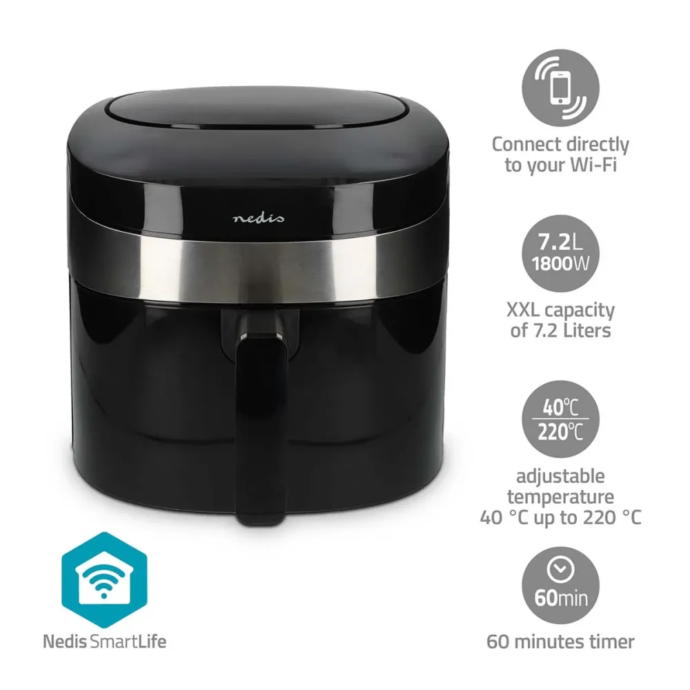 SmartLife Heißluftfritteuse | Wi-Fi | 7,2 l | Timer: 240 min | Anzahl voreingestellter Programme: 8 | Digital | Android™ /...