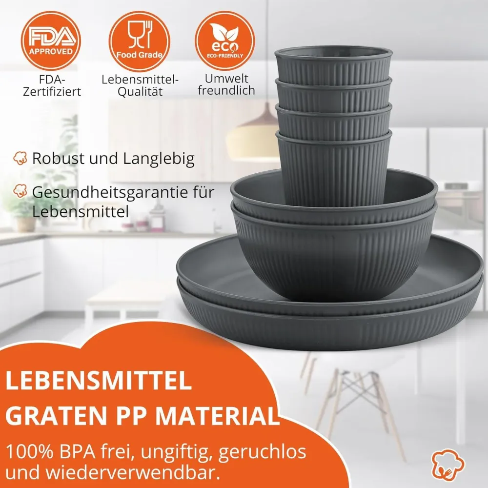 12-teiliges Picknick-Geschirrset für 4 Personen, leicht