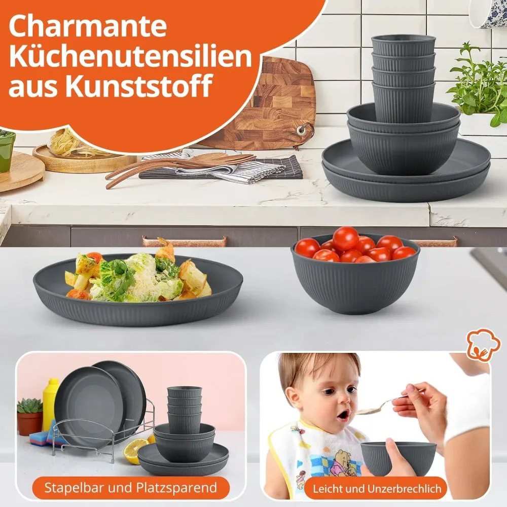 12-teiliges Picknick-Geschirrset für 4 Personen, leicht