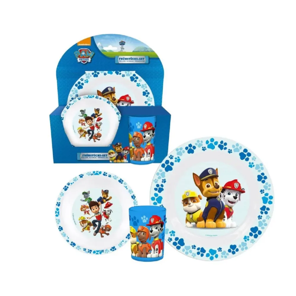 3-teiliges Kindergeschirr-Set Paw Patrol Melamin Frühstücksset, Mehrfarbig