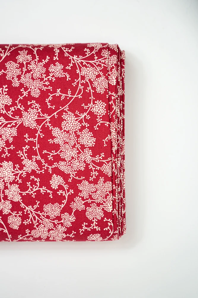 Baumwollstoff Serie Mix & Match Holunder altweiß auf rot
