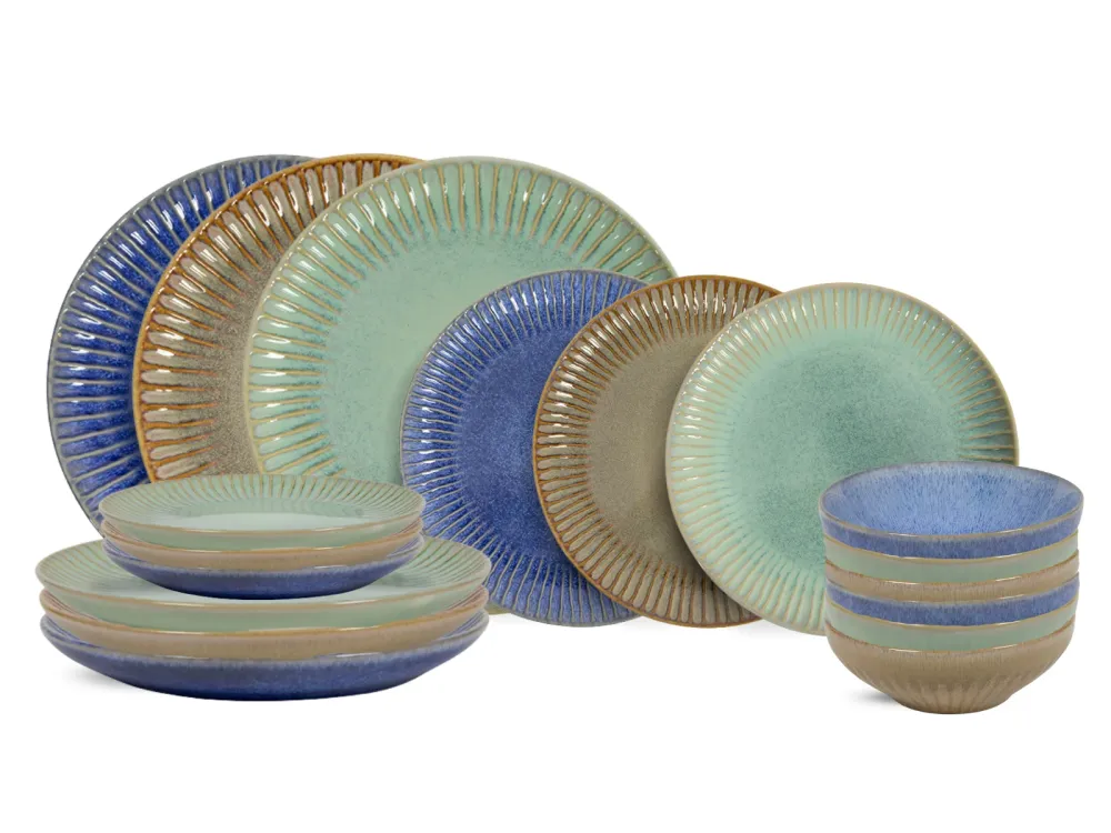 Cookinglife Geschirrset Aqua Maris 18-teilig / 6 Personen - 6 Speiseteller, 6 Frühstücksteller und 6 Schalen