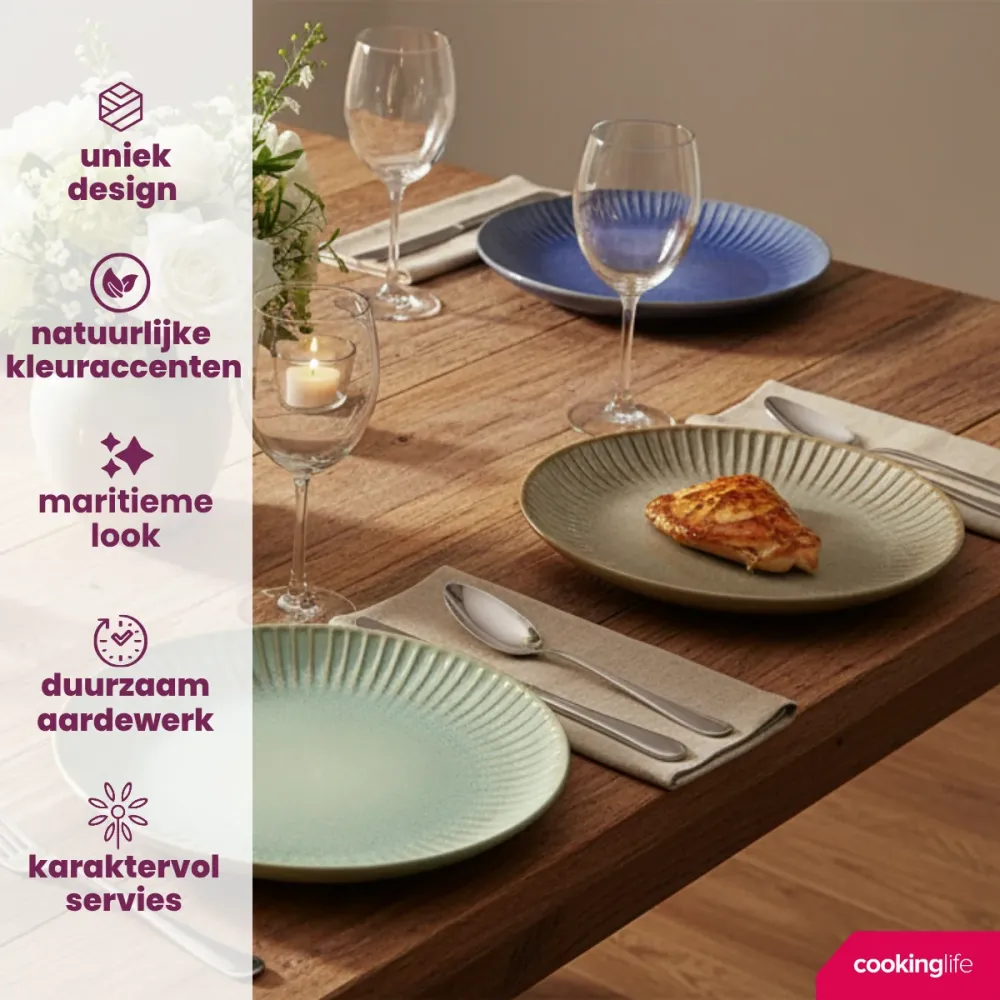 Cookinglife Geschirrset Aqua Maris 18-teilig / 6 Personen - 6 Speiseteller, 6 Frühstücksteller und 6 Schalen