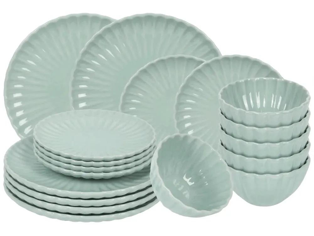 Cookinglife Geschirrset Cardida Grün 18-teilig / 6 Personen - 6 Speiseteller, 6 Frühstücksteller und 6 Schalen
