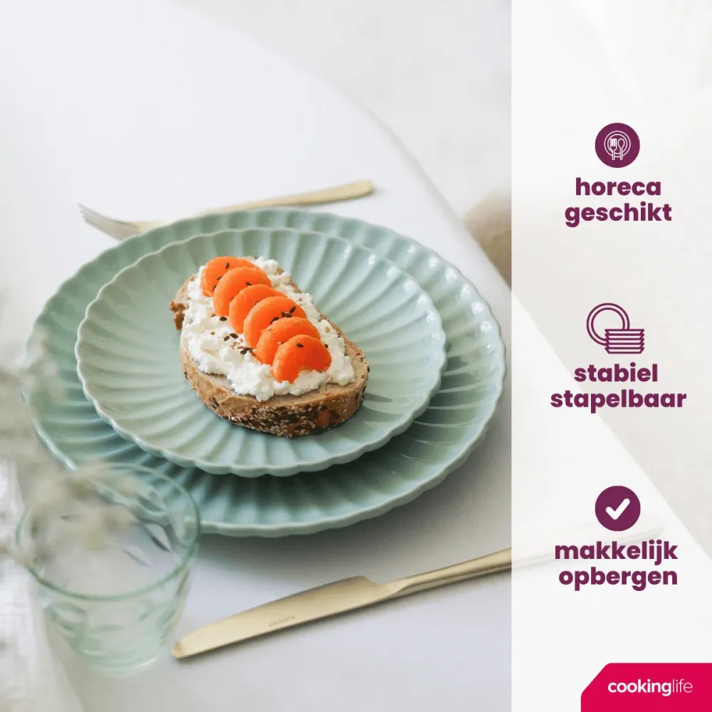 Cookinglife Geschirrset Cardida Grün 18-teilig / 6 Personen - 6 Speiseteller, 6 Frühstücksteller und 6 Schalen