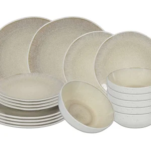Cookinglife Geschirrset Nola Sand reaktive Glasur 18-teilig / 6 Personen - 6 Speiseteller, 6 Frühstücksteller und 6 Schalen