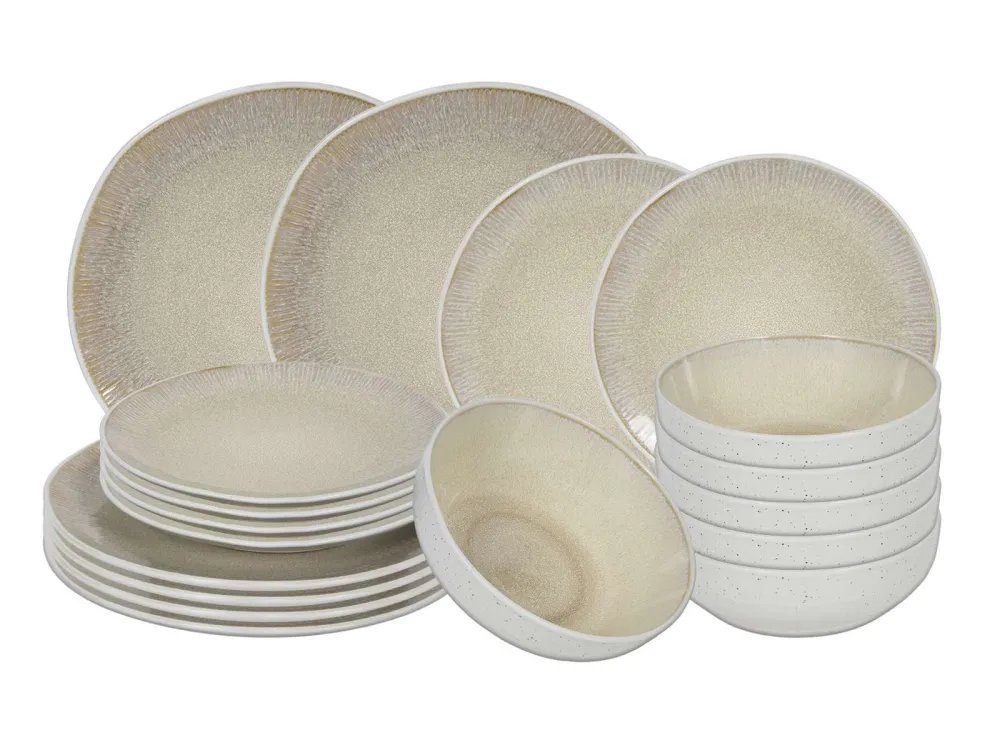 Cookinglife Geschirrset Nola Sand reaktive Glasur 18-teilig / 6 Personen - 6 Speiseteller, 6 Frühstücksteller und 6 Schalen