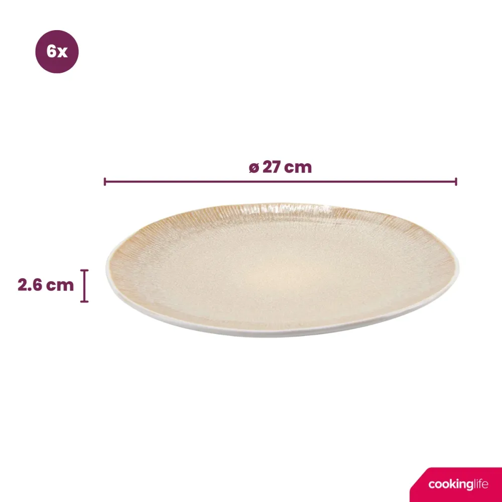 Cookinglife Geschirrset Nola Sand reaktive Glasur 18-teilig / 6 Personen - 6 Speiseteller, 6 Frühstücksteller und 6 Schalen