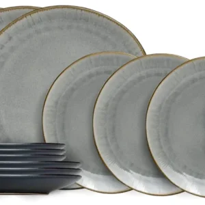 Cookinglife Geschirrset Nola Warm Grey - 18-teilig / 6 Personen - 6 Speiseteller, 6 Frühstücksteller und 6 Schalen