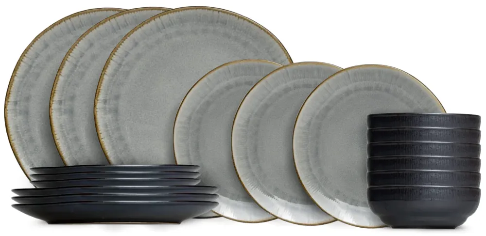 Cookinglife Geschirrset Nola Warm Grey - 18-teilig / 6 Personen - 6 Speiseteller, 6 Frühstücksteller und 6 Schalen