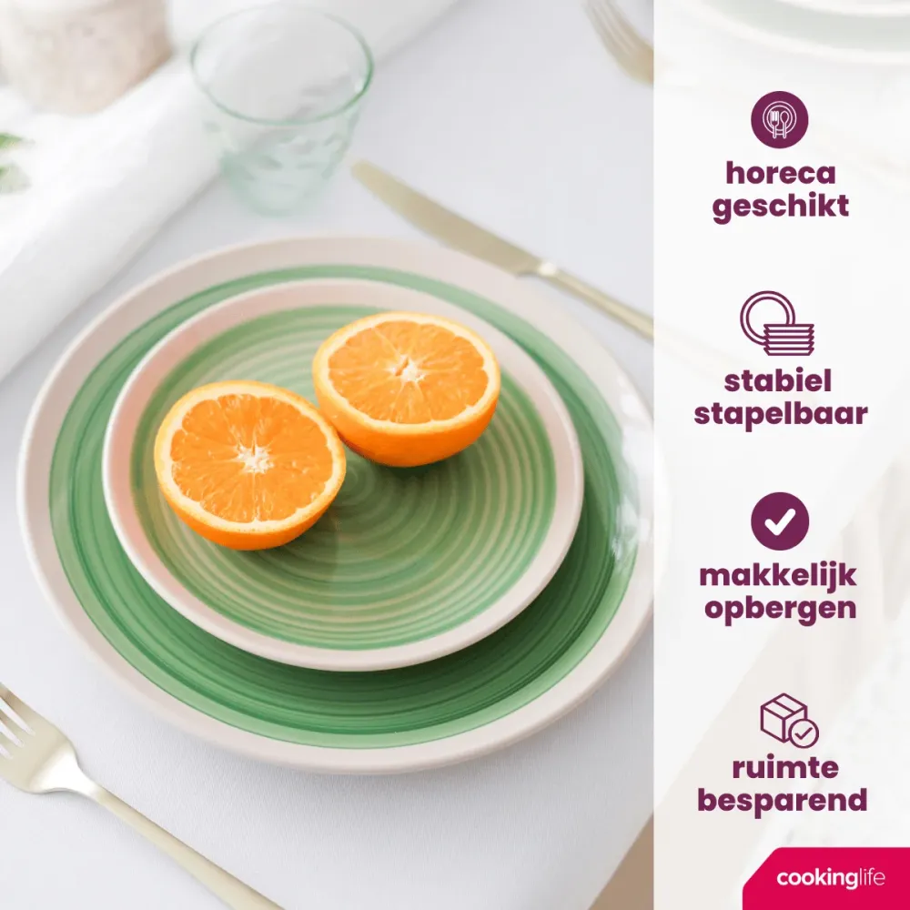 Cookinglife Geschirrset Ocean Grün 24-teilig / 8 Personen - 8 Speiseteller, 8 Frühstücksteller und 8 Schalen