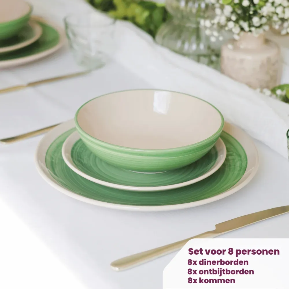 Cookinglife Geschirrset Ocean Grün 24-teilig / 8 Personen - 8 Speiseteller, 8 Frühstücksteller und 8 Schalen